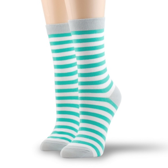 5 Pairs of Women’s Cotton Crew Socks Turquoise - Picture 5 of 8